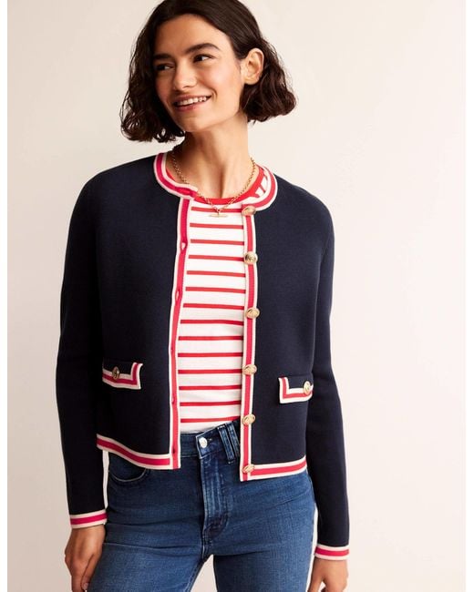 Boden Blue Holly Cropped Knitted Jacket