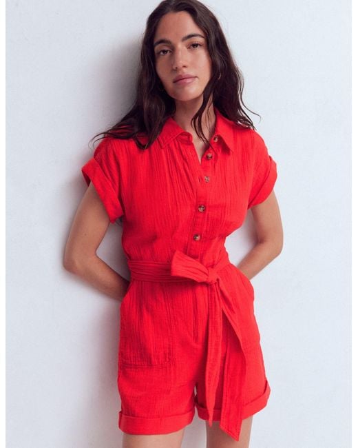 Boden Red Kay Double Cloth Playsuit