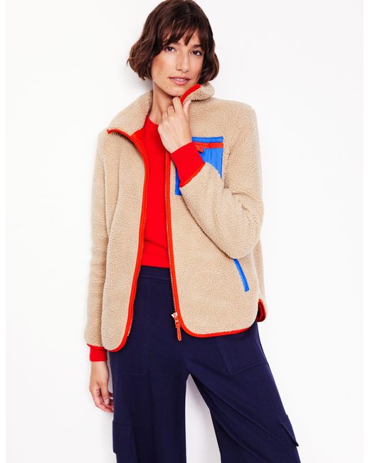 Boden Red Truro Borg Fleece Jacketneutral