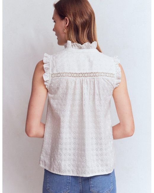 Boden White Isabel Sleeveless Broderie Top