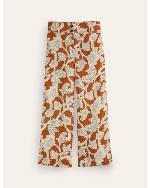Boden Natural Westbourne Cropped Linen Pants Umber, Paisley Whirl