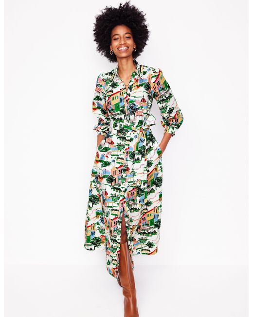 Boden White Clara Hemdblusenkleid Aus Baumwolle-Bunt, Bemalte Dörfer