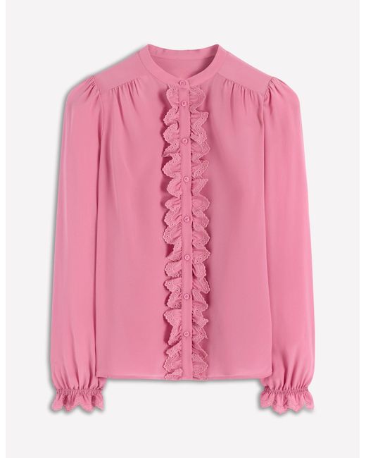 Boden Red Alice Frill Front Silk Top