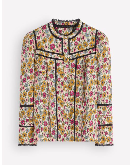 Boden Blue Carmen Lace Trim Cotton Top