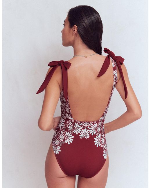 Boden Red Bow Tie Shoulder Swimsuit