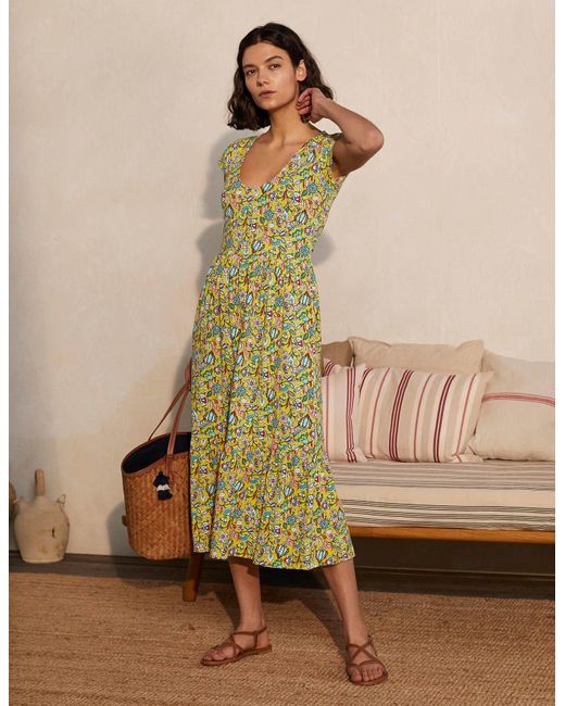 boden voop cotton tiered dress Boden Voop Cotton Tiered Dress Daffodil, Kaleidoscopic Floral in Yellow