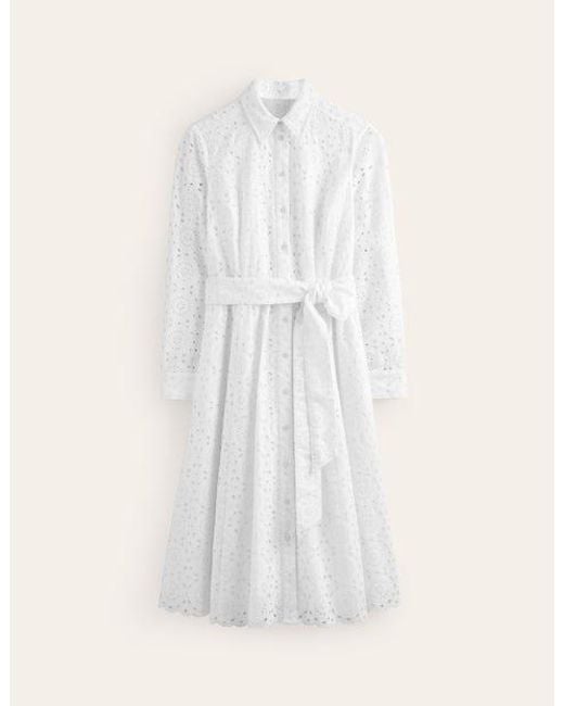 Boden White Kate Broderie Midi Shirt Dress
