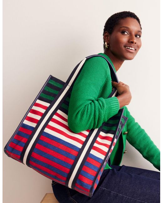 Boden Red Canvas Tote Bagmulti Stripe
