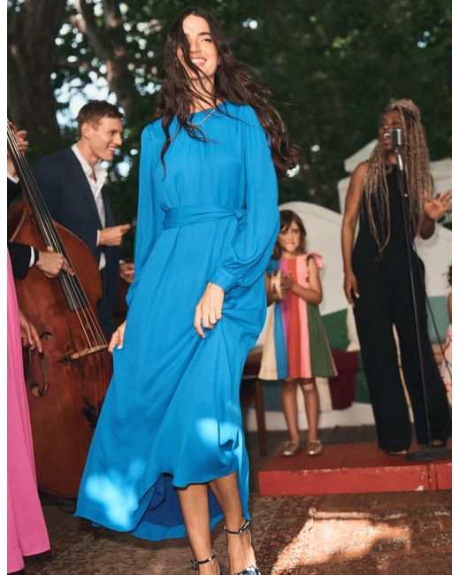 Boden Blue Blouson Sleeve Midi Dress