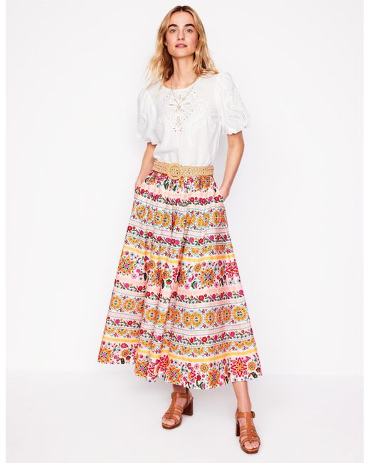 Boden White Full Poplin Maxi Skirt-Ivory, Botanical Sprig