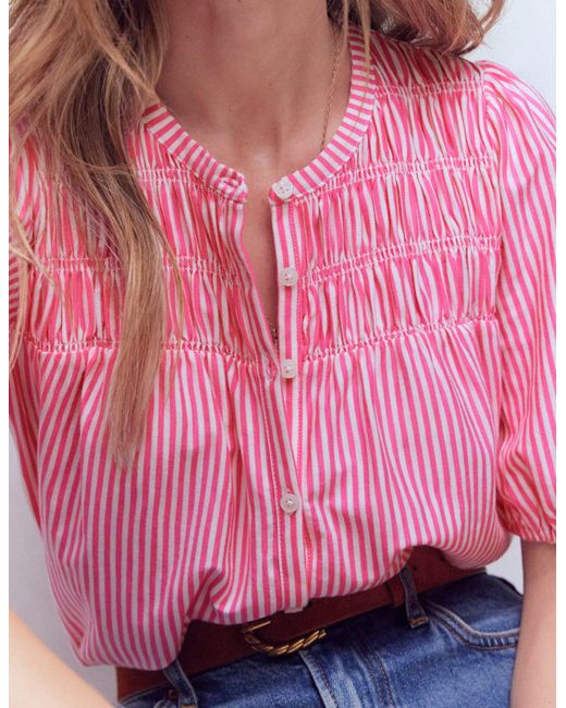 Boden Pink Mya Short Sleeve Smocked Shirt