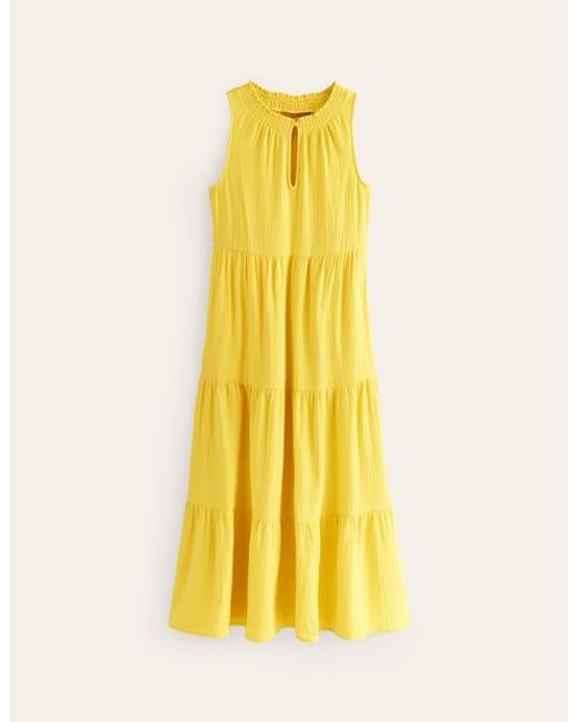 Boden Yellow Double Cloth Maxi Tiered Dress