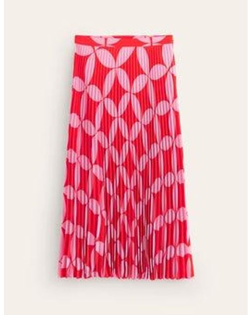 Boden Red Pleated Midi Skirt