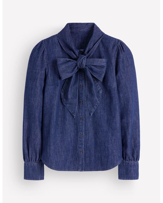Boden Blue Clara Tie Neck Denim Top