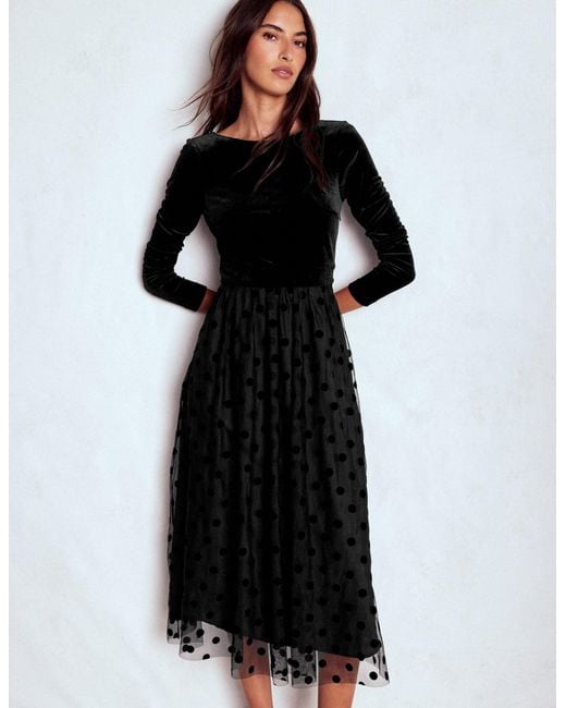 Boden Black Velvet Bodice Jersey Dress