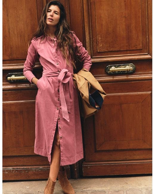 Boden Pink Louise Cord Midi Shirt Dress