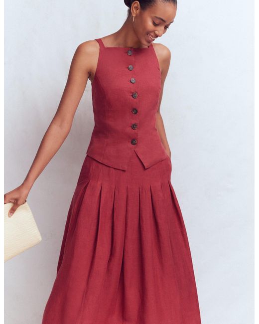 Boden Red Square Neck Linen Waistcoat