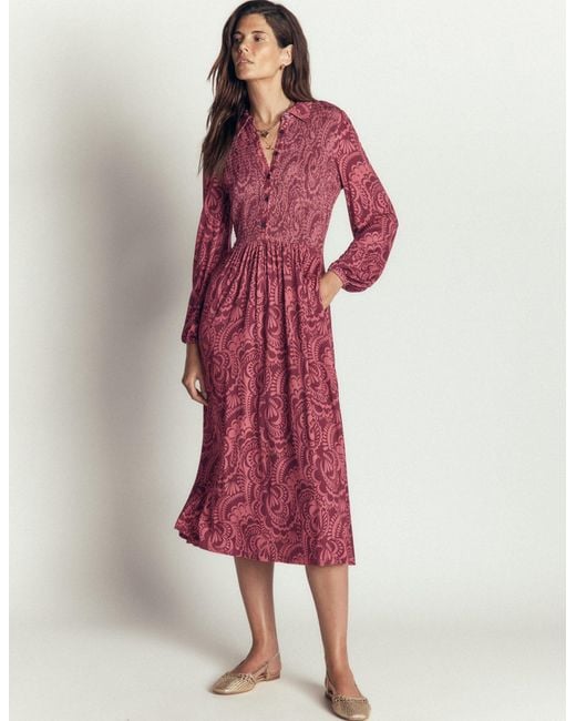 Boden Red Smocked Jersey Dress