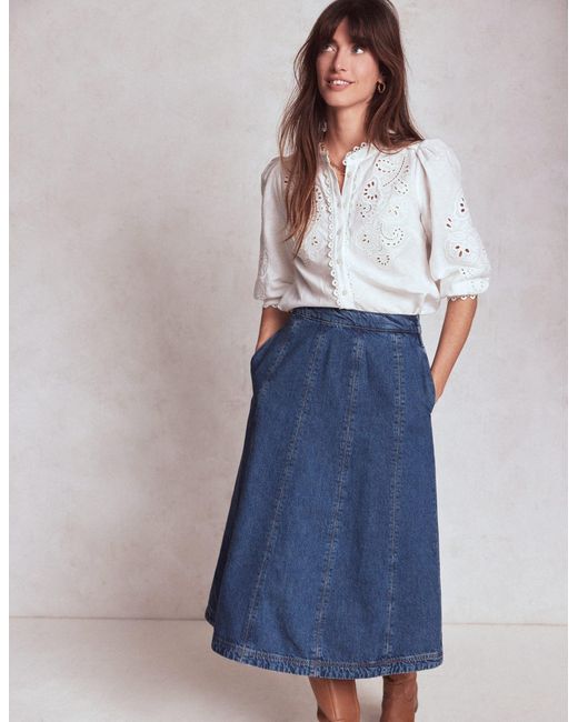 Boden Blue Joy Panelled Denim Skirt