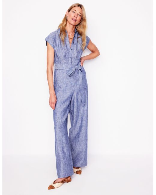 Boden Blue Colette Linen Jumpsuit