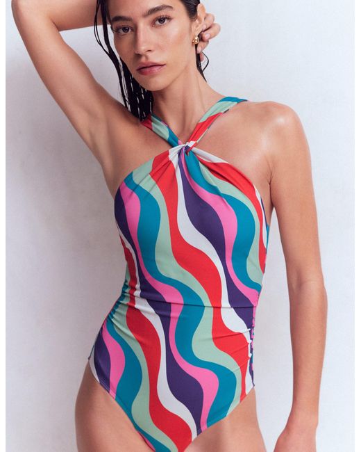 Boden Multicolor Pleated Strap Cross Swimsuit