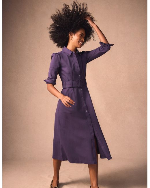 Boden Purple Anita Long Sleeve Shirt Dress