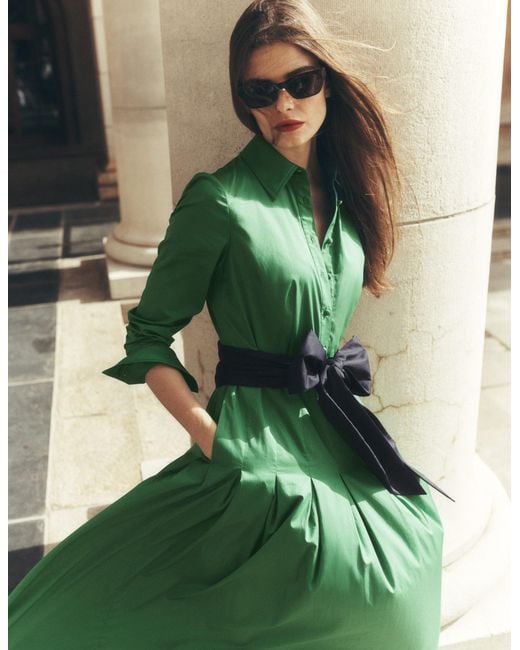 Boden Green Maxi Pleated Bow Dress