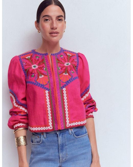 Boden Natural Embroidered Linen Jacket