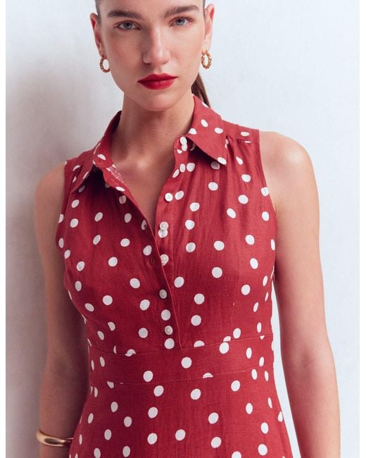 Boden Red Erma Drop Waist Linen Dress