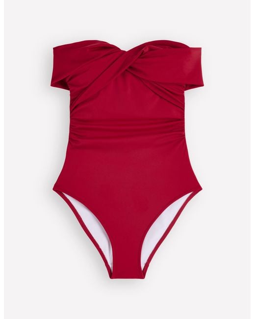 Boden Red Bardot Wrap Swimsuit