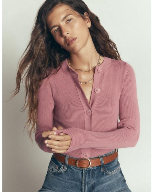 Boden Pink Rhianne Cotton Rib Cardigan