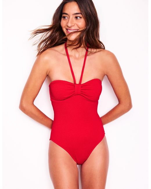 Boden Red Crinkle Texture Swimsuit