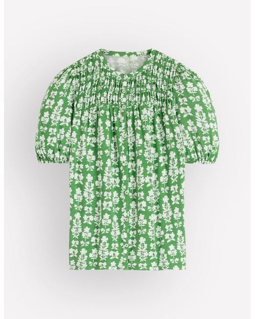 Boden Green Mya Short Sleeve Smocked Shirt
