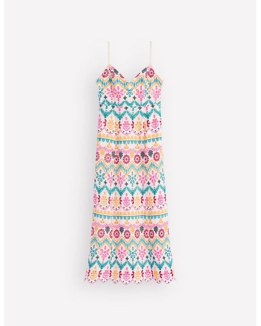 Boden Metallic Empire Linen Broderie Dress