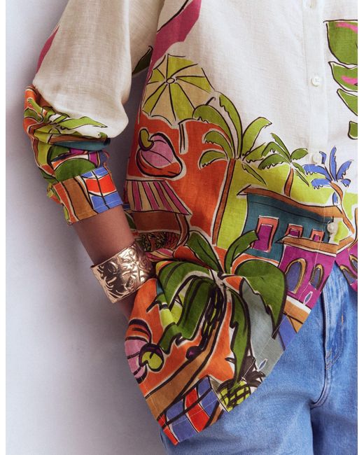 Boden Multicolor Longline Linen Shirt