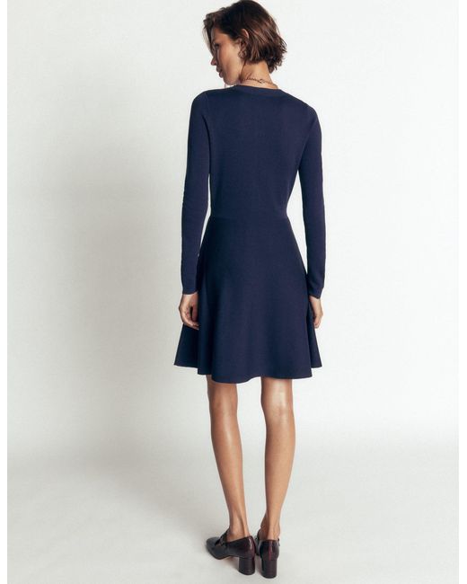 Boden Blue Crew Neck Jacquard Dress