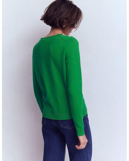 Boden Green Emilia Cotton V-Neck Jumper