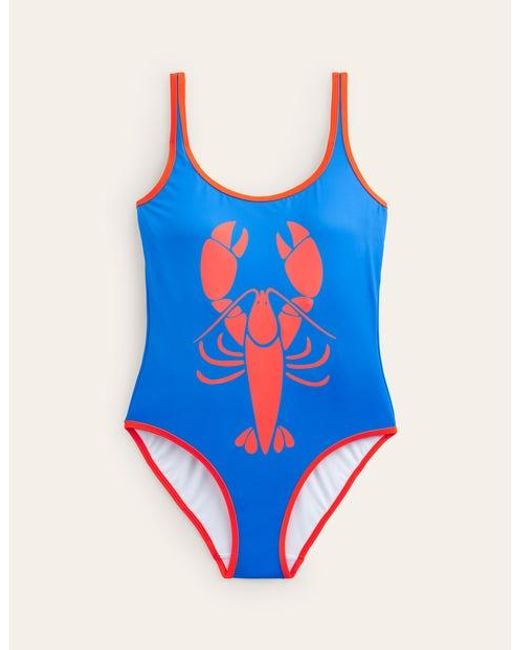 Boden Blue Binding Scoop Swimsuit Indigo Bunting, Lobster