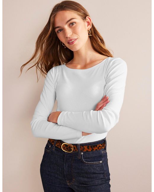 Boden White Essential Boat-neck Jersey Top