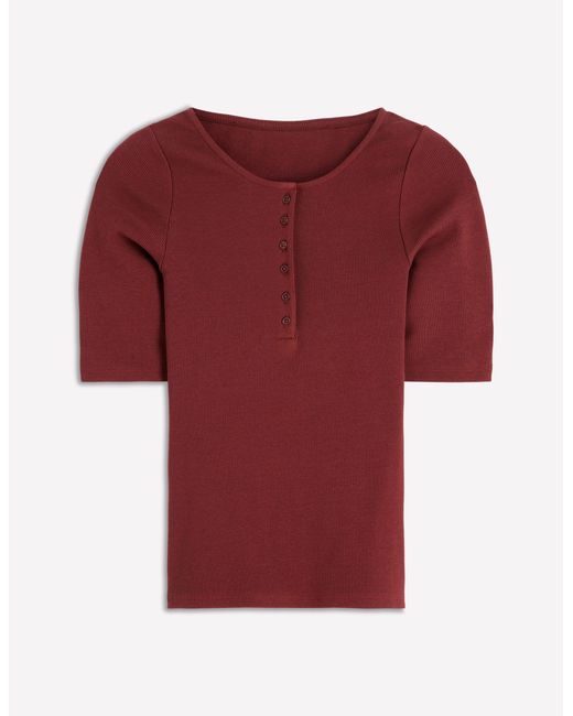 Boden Red Short Sleeve Rib Henley Top