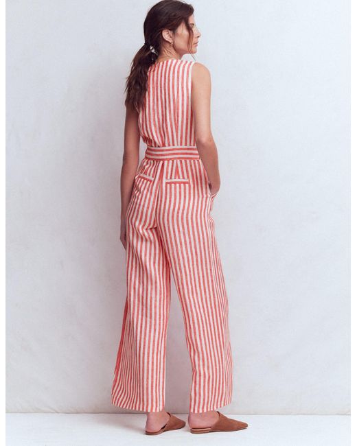 Boden Pink Laura V-Neck Linen Jumpsuit