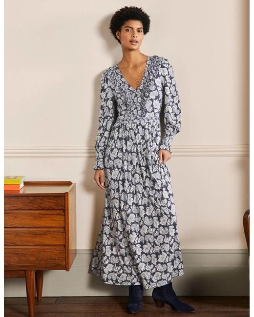 Boden Ruffle Jersey Maxi Dress French , Paisley Bloom in Navy (Blue) - Lyst