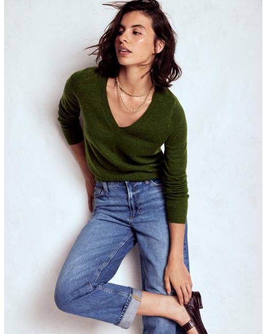 Boden Green Eva Cashmere V-Neck Jumper