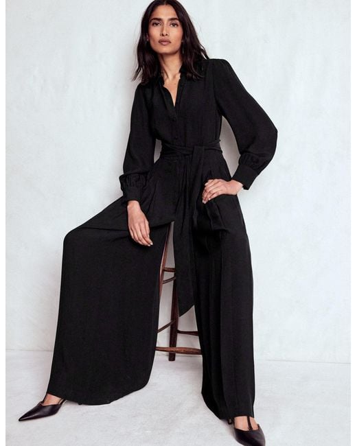Boden Black Button Up Palazzo Jumpsuit