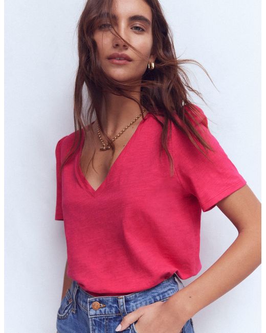 Boden Pink Sophie V-Neck Slub T-Shirt
