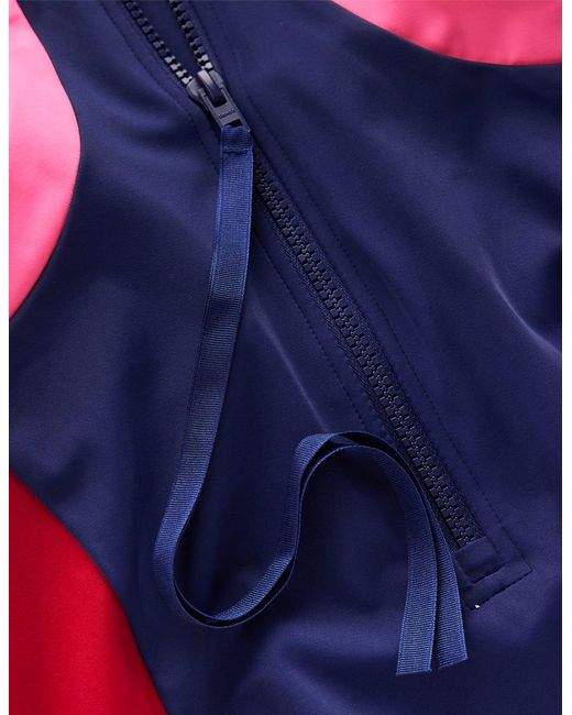 Boden Blue Sporty High Neck Swimsuit