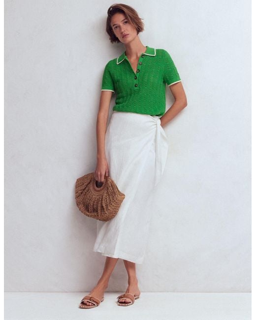 Boden Green Pointelle Henley T-Shirt