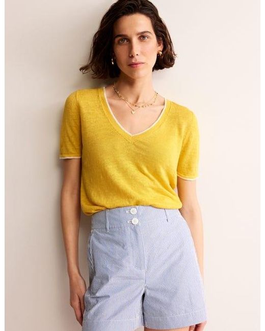 Boden Yellow Maggie Leinen-T-Shirt Mit V-Ausschnitt Damen