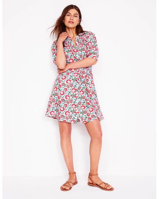 Boden Red Ada Double Cloth Short Dress-Ivory, Garden Vine