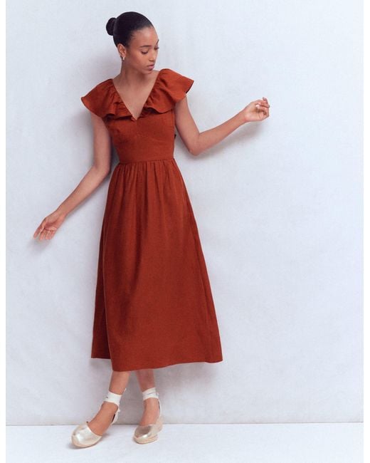 Boden Green Mega Ruffle Linen Dress